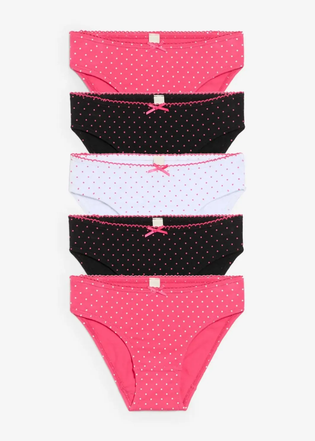 Kinder bonprix Mädchen·Unterwäsche|Mehrfachpacks|Slip mit weicher Baumwolle mit Satin-Schleife (5er Pack)