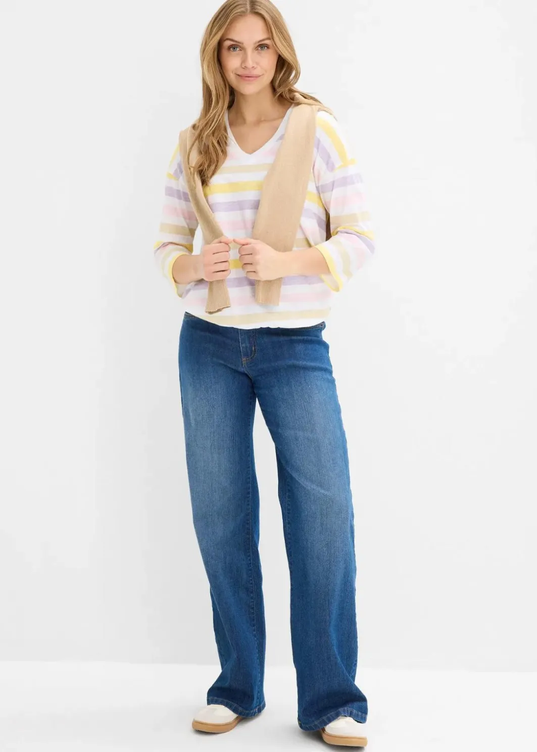 Damen bonprix Shirts & Tops|Slub-Shirt aus Bio-Baumwolle, 3/4 Arm