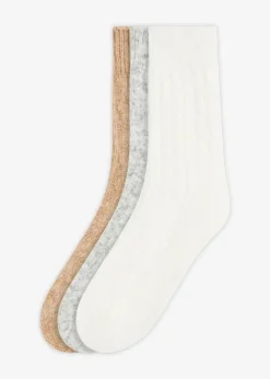 Damen bonprix Socken|Socken|Socken mit Zopfmuster (3er Pack)