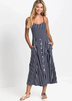 Damen bonprix Kleider|Nachhaltigere Materialien|Sommerliches Jerseykleid mit Knopfleiste und Streifen