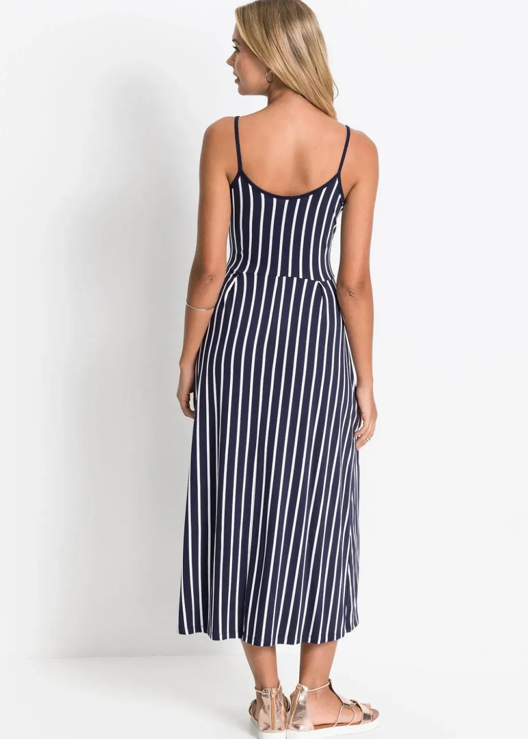 Damen bonprix Kleider|Nachhaltigere Materialien|Sommerliches Jerseykleid mit Knopfleiste und Streifen