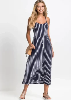 Damen bonprix Kleider|Nachhaltigere Materialien|Sommerliches Jerseykleid mit Knopfleiste und Streifen