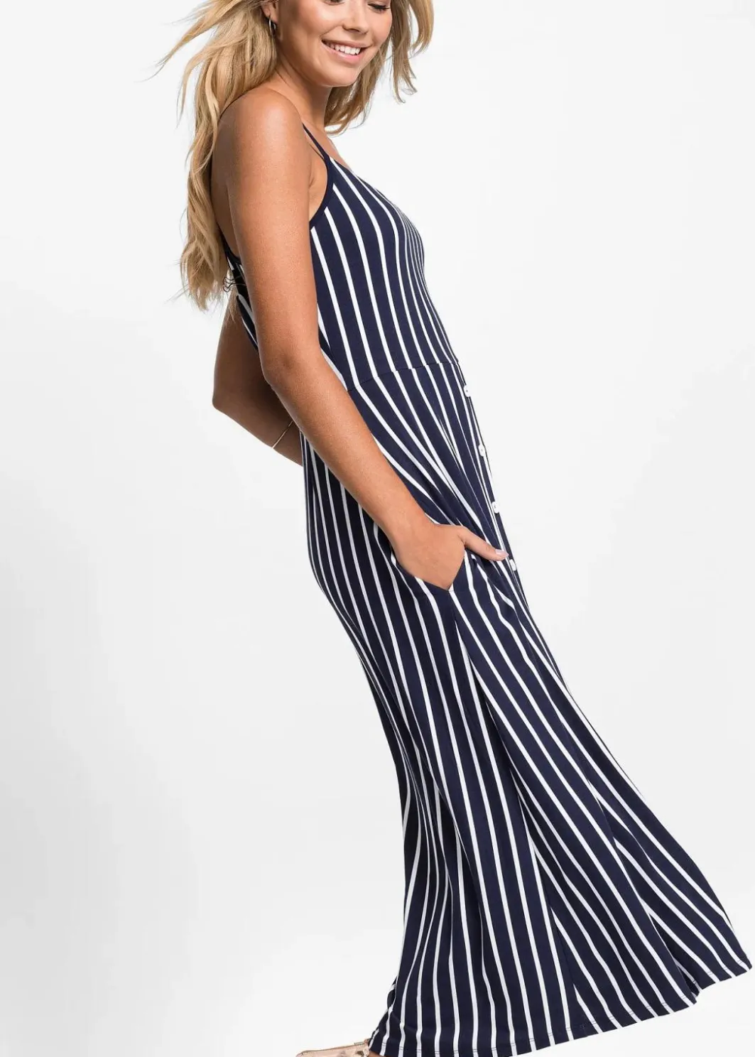 Damen bonprix Kleider|Nachhaltigere Materialien|Sommerliches Jerseykleid mit Knopfleiste und Streifen