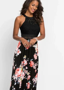 Outlet Sommer-Maxikleid mit Blumen-Print und Spitze Damen Kleider|Bekleidung·Pullover & Strickjacken