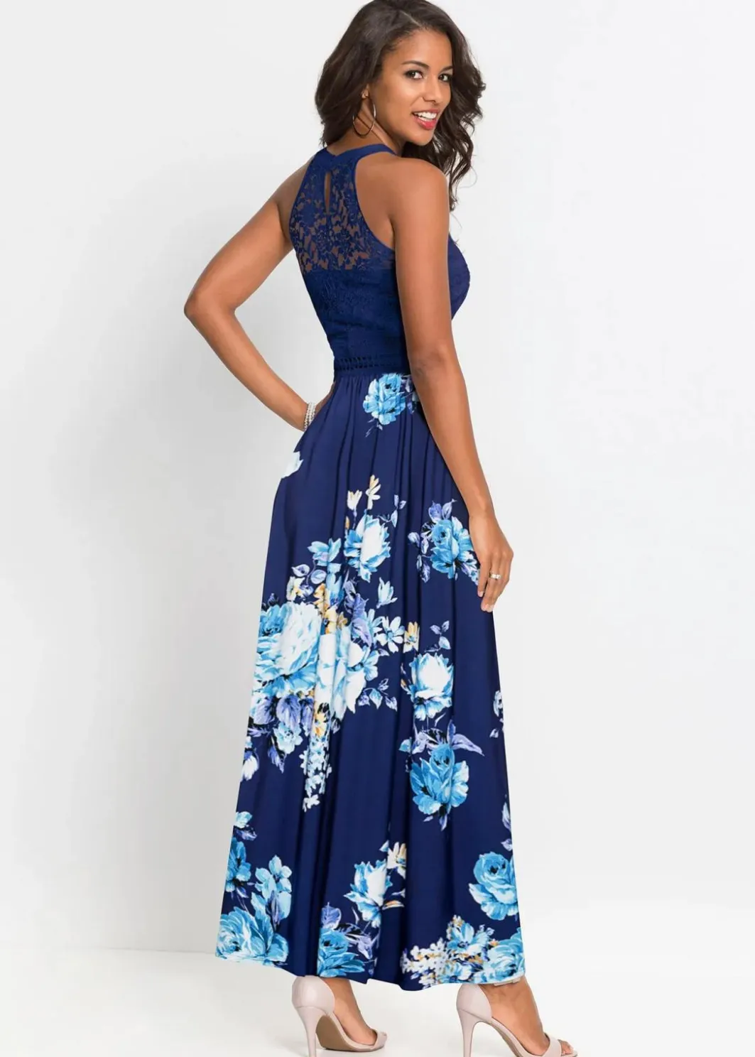 Hot Sommer-Maxikleid mit Blumen-Print und Spitze Damen Bekleidung·Pullover & Strickjacken|Kleider