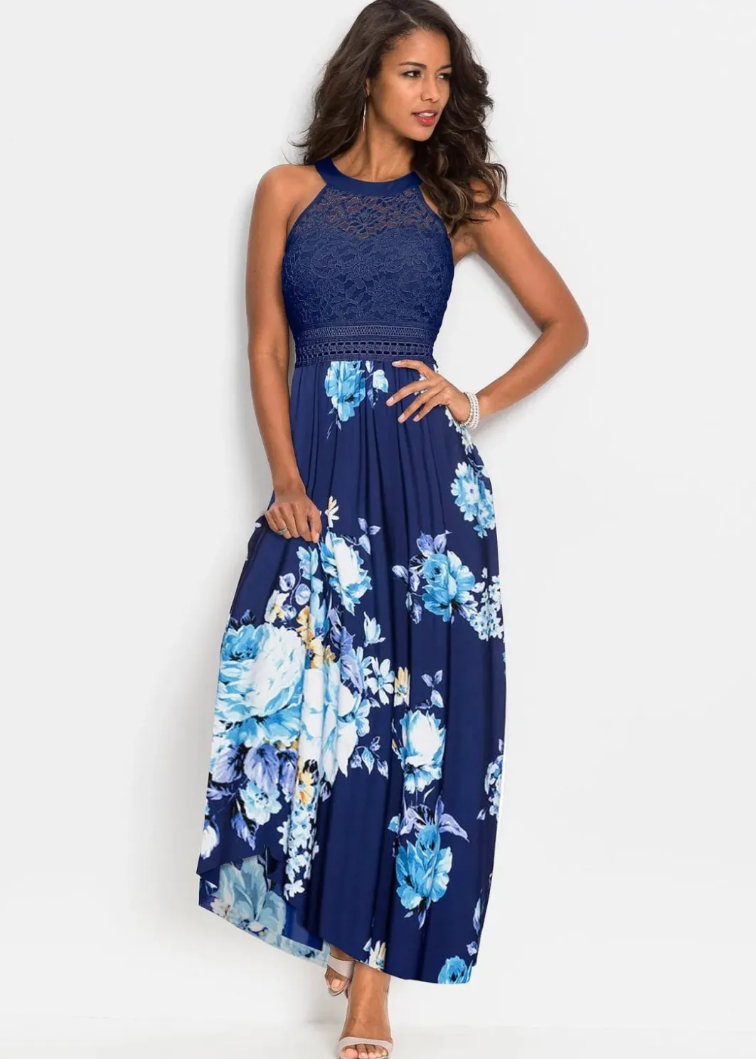 Hot Sommer-Maxikleid mit Blumen-Print und Spitze Damen Bekleidung·Pullover & Strickjacken|Kleider