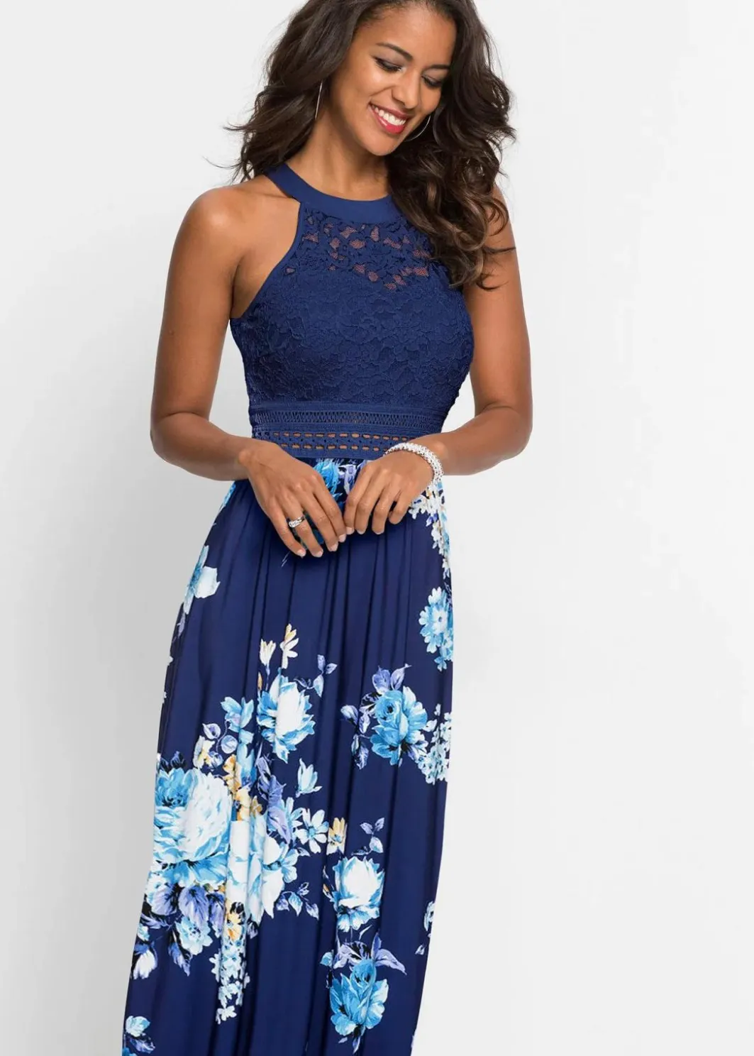 Hot Sommer-Maxikleid mit Blumen-Print und Spitze Damen Bekleidung·Pullover & Strickjacken|Kleider