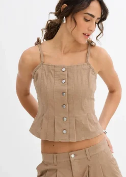Damen bonprix Zweiteiler & Sets|Shirts & Tops|Spaghettiträger-Top aus elastischem Baumwoll-Mix