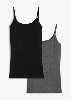 Damen bonprix Shirts & Tops|Basics|Spaghettiträger-Top aus reiner Baumwolle, 2er Pack