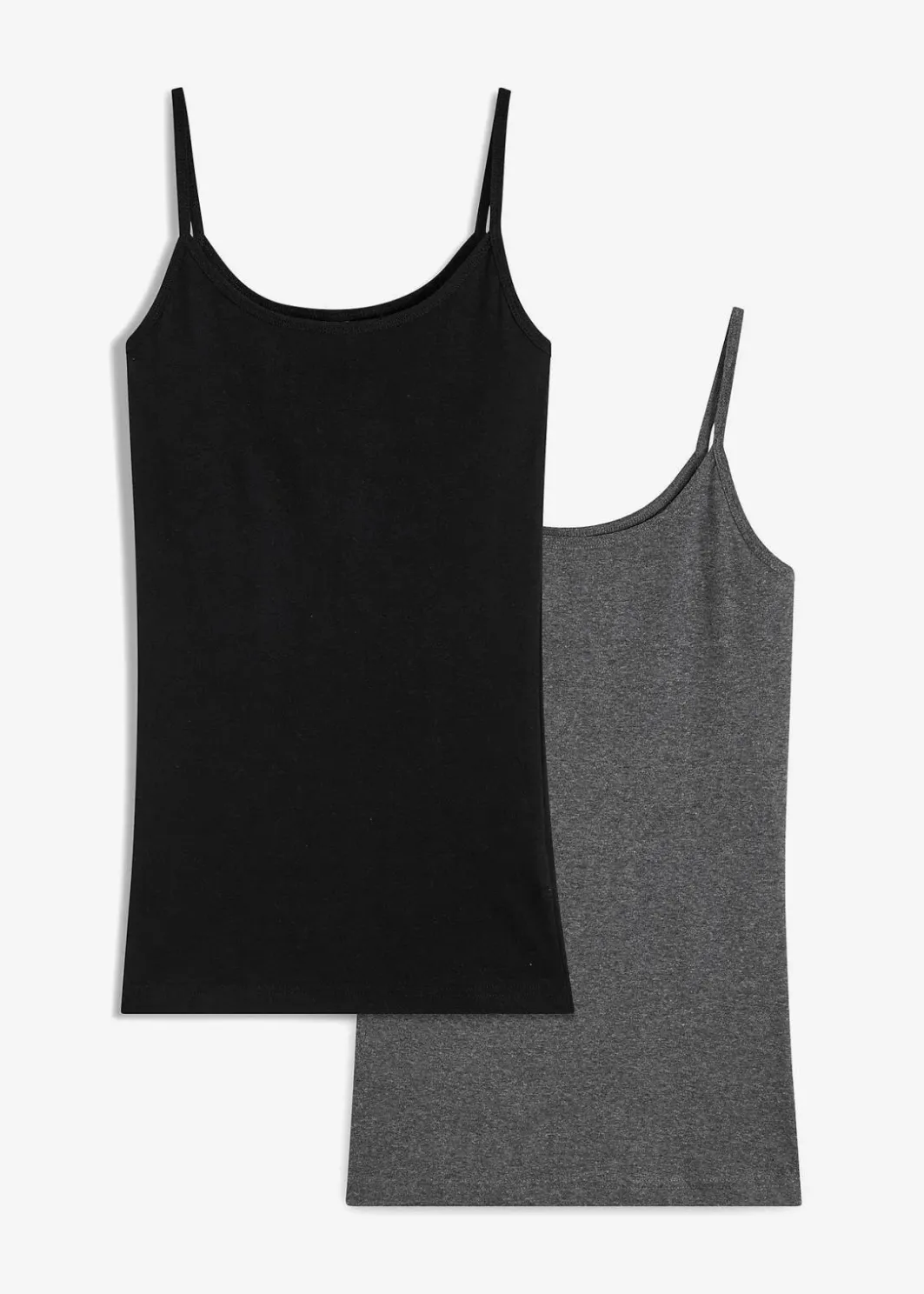 Damen bonprix Shirts & Tops|Basics|Spaghettiträger-Top aus reiner Baumwolle, 2er Pack