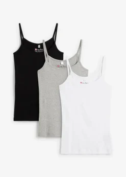 Damen bonprix Shirts & Tops|Basics|Spaghettiträger-Top aus reiner Baumwolle (3er Pack)