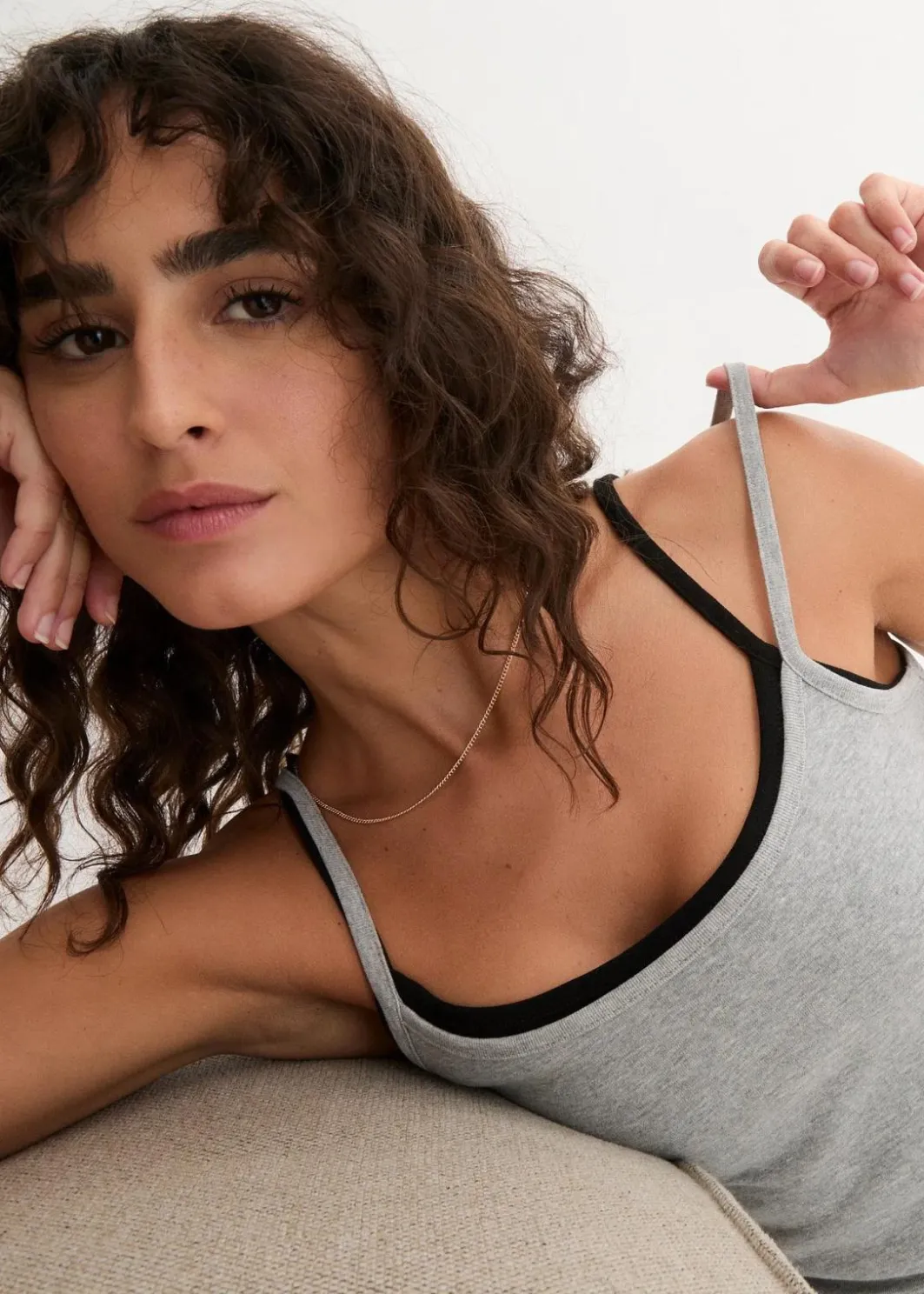 Damen bonprix Shirts & Tops|Basics|Spaghettiträger-Top aus reiner Baumwolle (3er Pack)