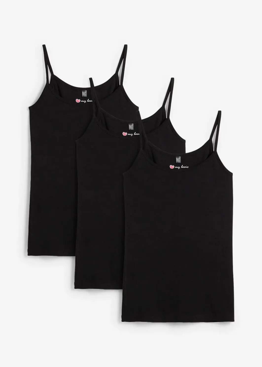 Damen bonprix Wäsche·Unterhemden|Bekleidung·Röcke|Spaghettiträger-Top aus reiner Baumwolle (3er Pack)