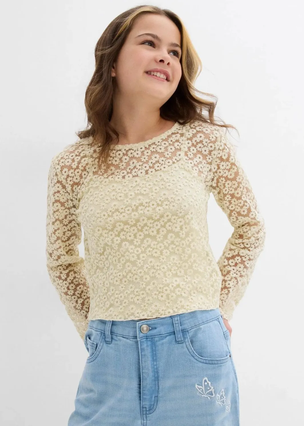 Outlet Spitzenbluse mit Jeseytop (2tgl. Set) Kinder Mädchen 9-16 Jahre·Shirts & Blusen