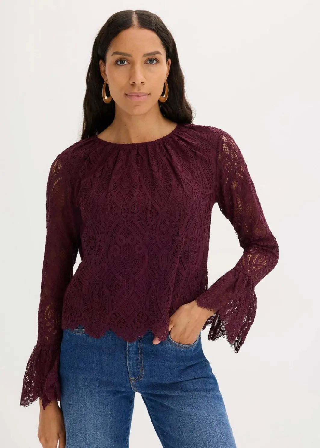 New Spitzen-Bluse mit Volants Damen Bekleidung·Jacken & Mäntel|Blusen & Tuniken