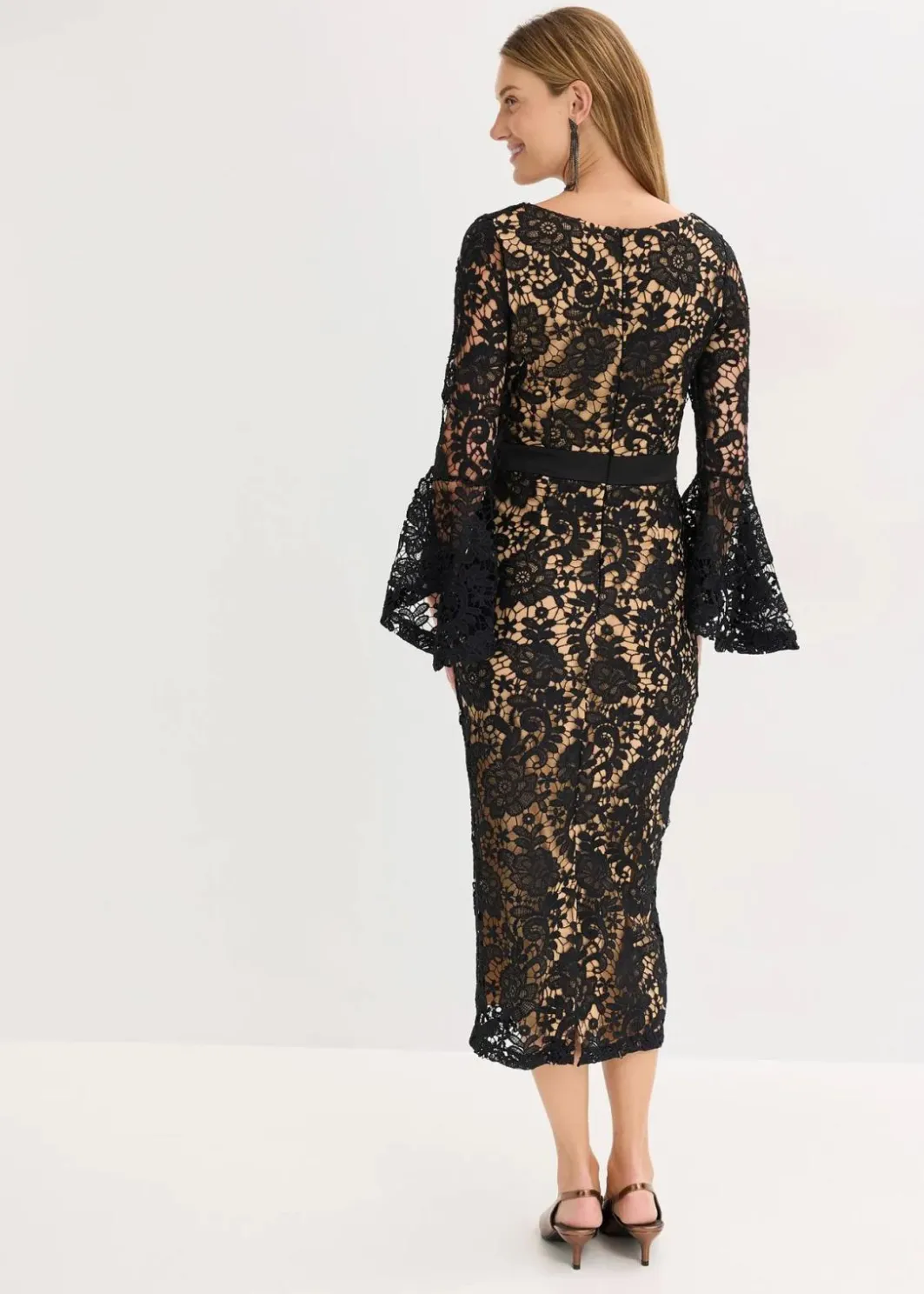 Spitzenkleid mit Satin-Einsatz Damen Festliche Mode|Kleider