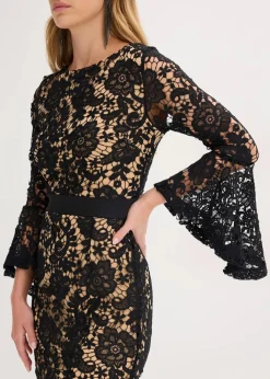 Spitzenkleid mit Satin-Einsatz Damen Festliche Mode|Kleider