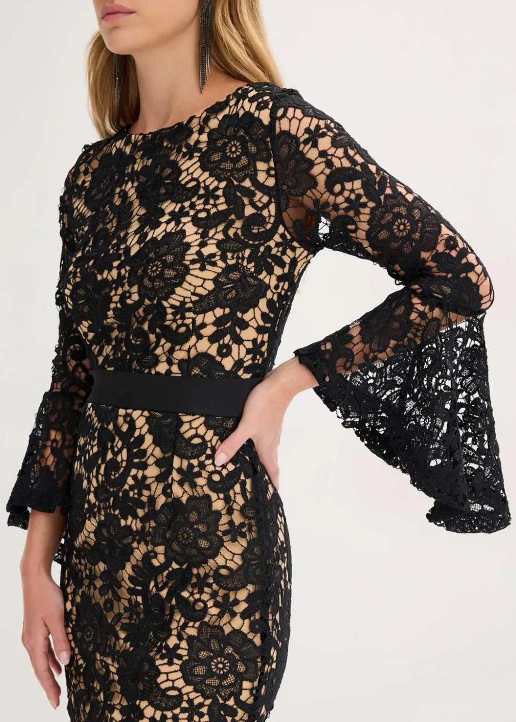 Spitzenkleid mit Satin-Einsatz Damen Festliche Mode|Kleider