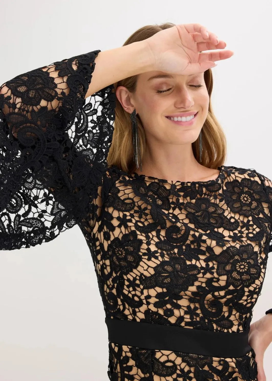 Spitzenkleid mit Satin-Einsatz Damen Festliche Mode|Kleider