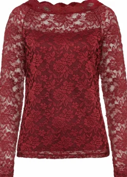Damen bonprix Shirts & Tops|Spitzen-Langarmshirt