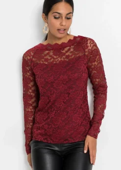Damen bonprix Shirts & Tops|Spitzen-Langarmshirt