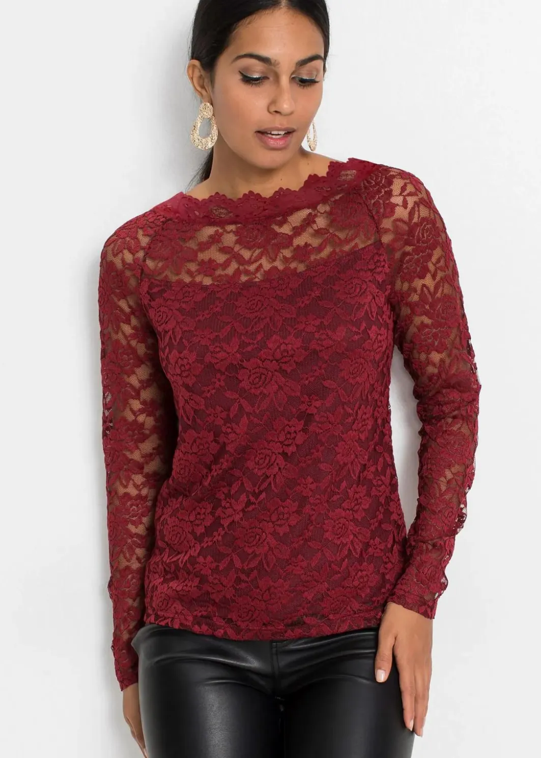 Damen bonprix Shirts & Tops|Spitzen-Langarmshirt