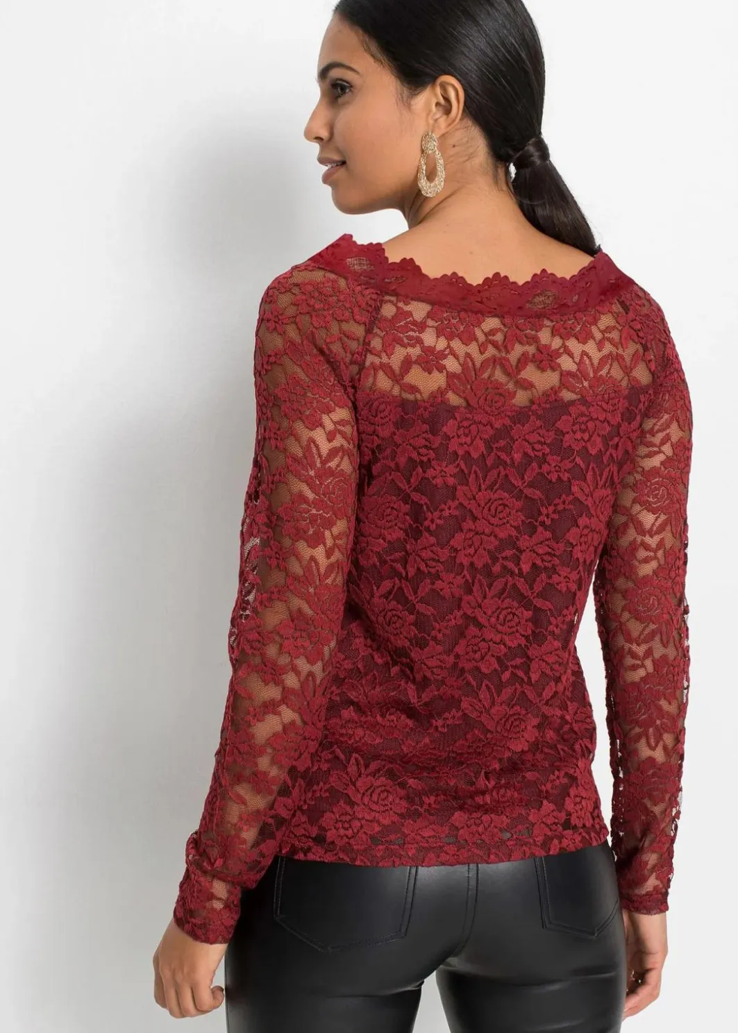 Damen bonprix Shirts & Tops|Spitzen-Langarmshirt