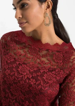 Damen bonprix Shirts & Tops|Spitzen-Langarmshirt