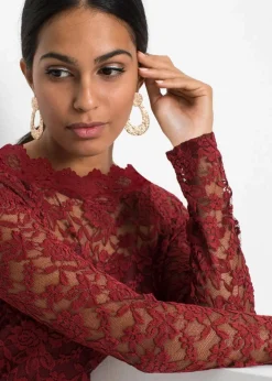 Damen bonprix Shirts & Tops|Spitzen-Langarmshirt