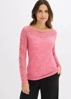Damen bonprix Shirts & Tops|Spitzen-Langarmshirt