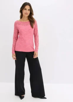 Damen bonprix Shirts & Tops|Spitzen-Langarmshirt