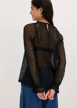 Damen bonprix Shirts & Tops|Spitzenshirt aus Baumwoll-Mix