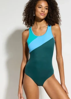 Damen bonprix Nachhaltigere Materialien|Sport Bademode|Sport-Badeanzug mit Kontrast-Einsätzen