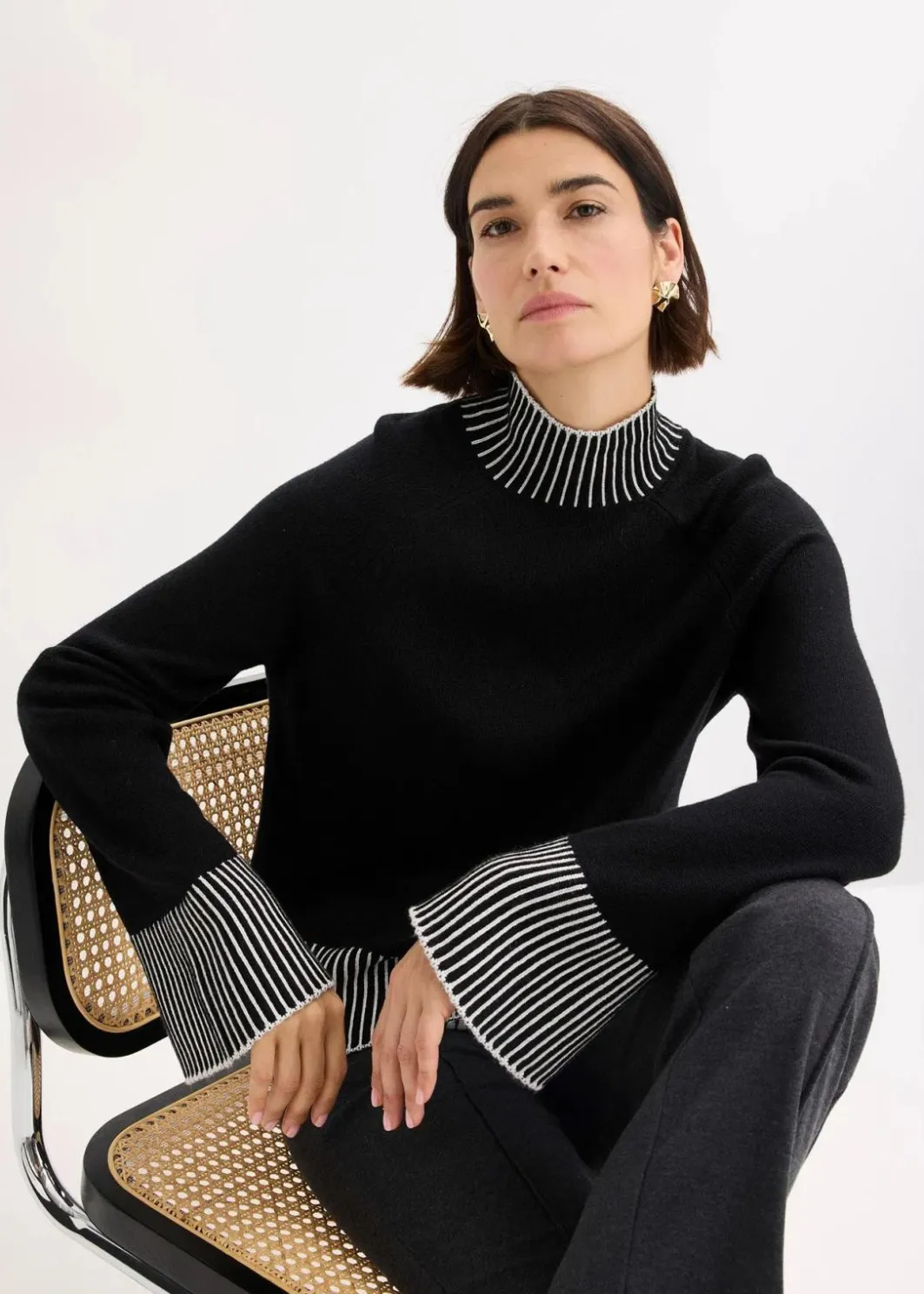 Outlet Stehkragenpullover mit Kaschmiranteil Damen Strickmode|Pullover & Strickjacken