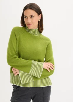 Damen bonprix Pullover & Strickjacken|Strickmode|Stehkragenpullover mit Kaschmiranteil