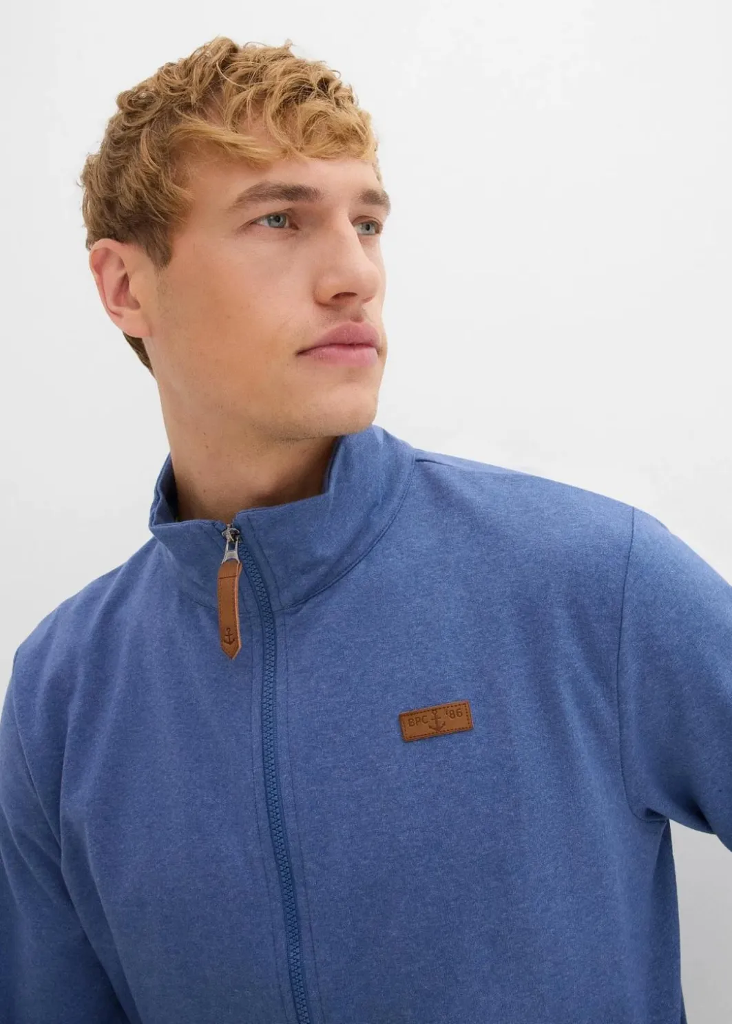 Clearance Stehkragen-Sweatjacke mit Lederimitat-Details Herren Sweat|Große Größen