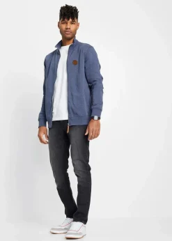 Herren bonprix Sweat|Stehkragen-Sweatjacke mit Lederimitat-Details