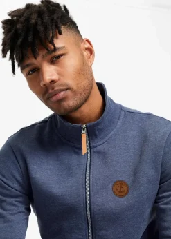 Herren bonprix Sweat|Stehkragen-Sweatjacke mit Lederimitat-Details