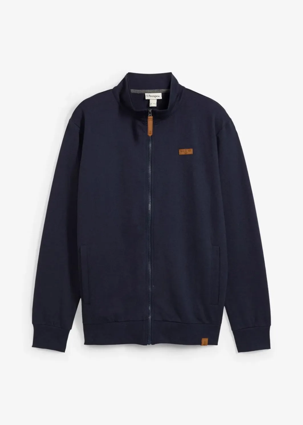 Stehkragen-Sweatjacke mit Lederimitat-Details Herren Große Größen|Sweat