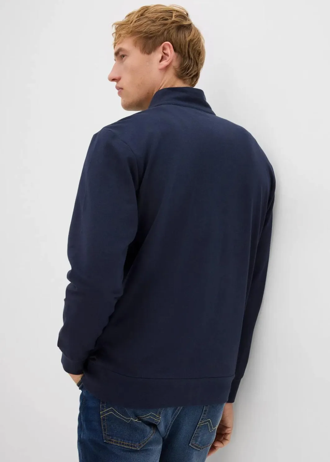 Stehkragen-Sweatjacke mit Lederimitat-Details Herren Große Größen|Sweat