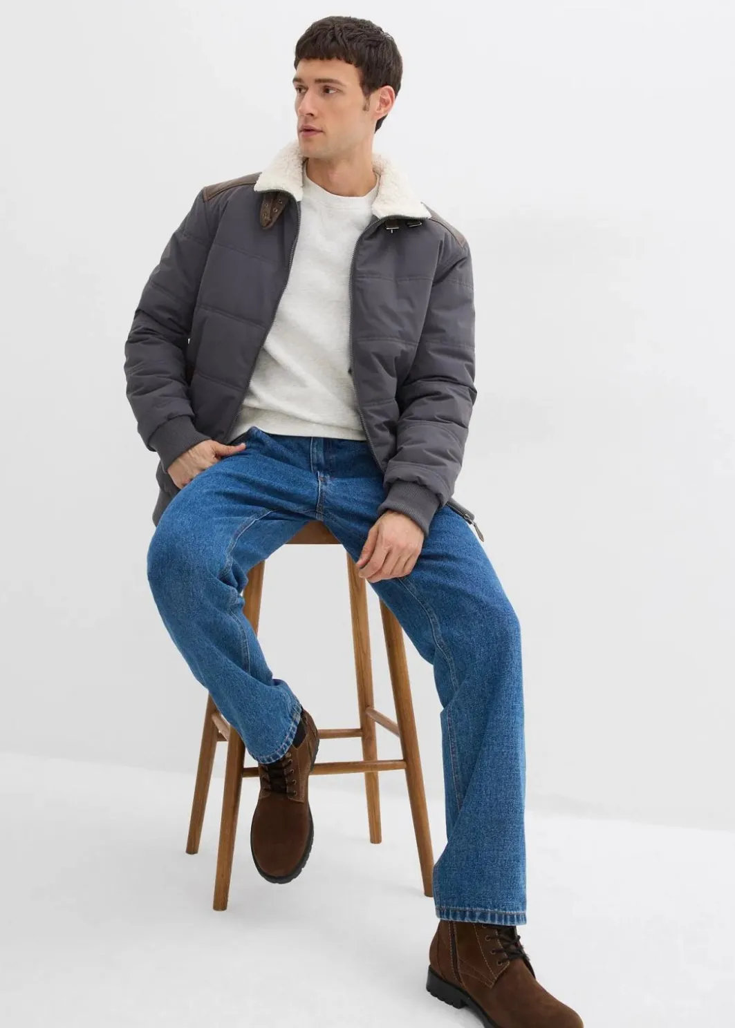 Herren bonprix Große Größen|Jacken & Mäntel|Stepp-Blouson mit Lederimitat-Details, wasserabweisend