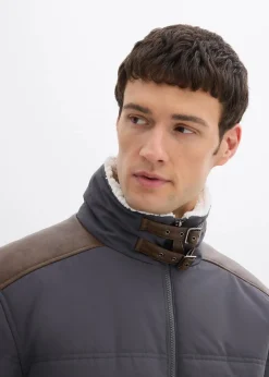 Herren bonprix Große Größen|Jacken & Mäntel|Stepp-Blouson mit Lederimitat-Details, wasserabweisend