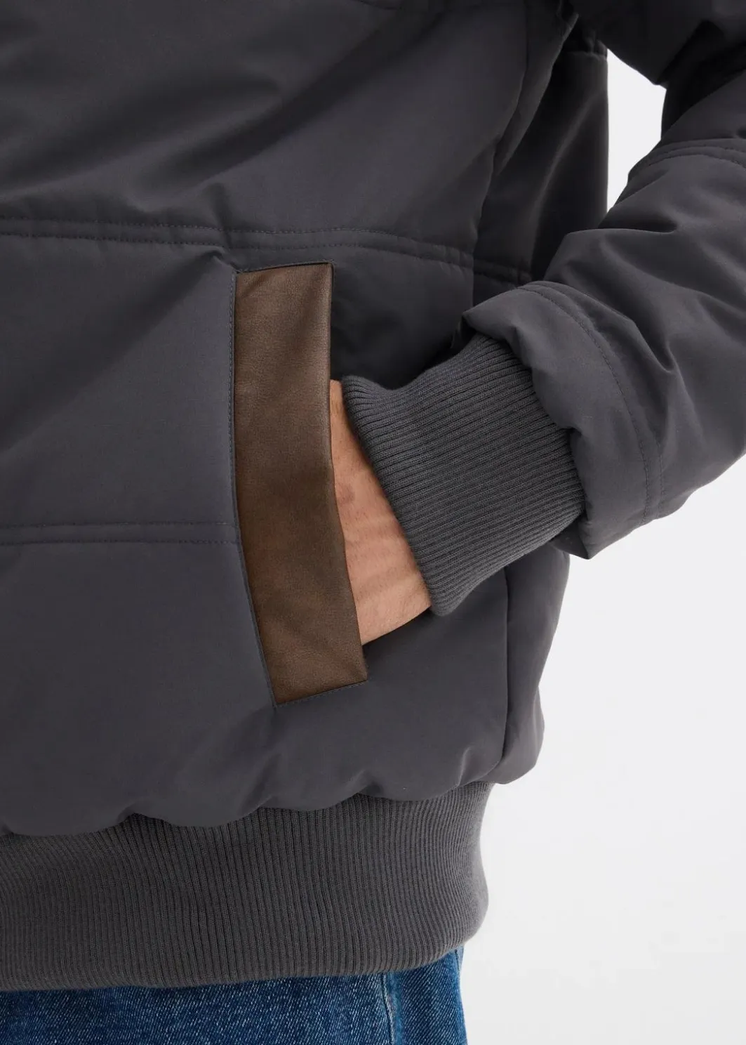 Herren bonprix Große Größen|Jacken & Mäntel|Stepp-Blouson mit Lederimitat-Details, wasserabweisend