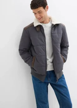 Herren bonprix Große Größen|Jacken & Mäntel|Stepp-Blouson mit Lederimitat-Details, wasserabweisend