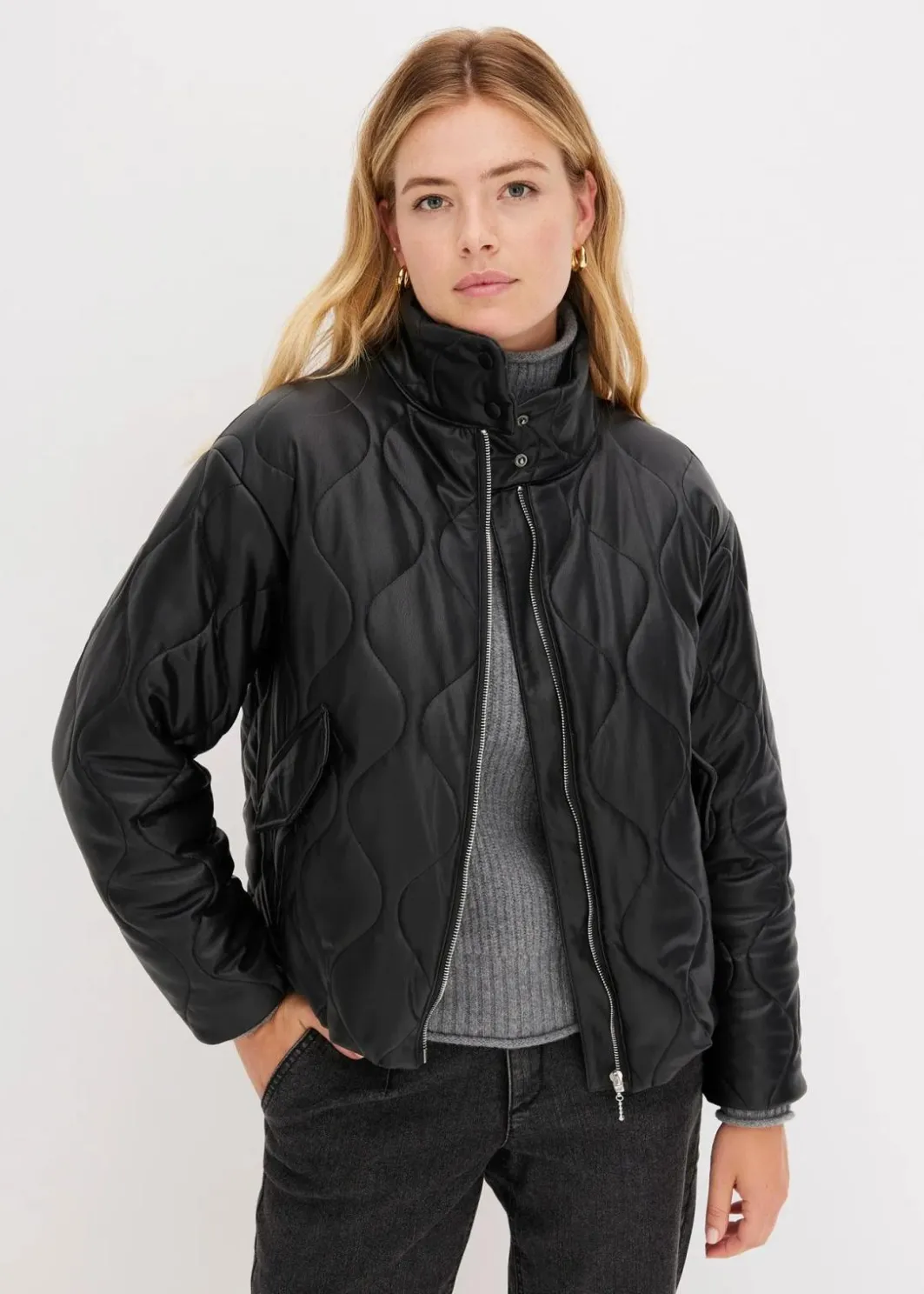 New Steppjacke aus Lederimitat Damen Bekleidung·Hosen|Jacken & Mäntel