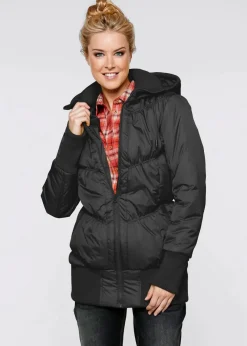Damen bonprix Bekleidung·Hosen|Jacken & Mäntel|Steppjacke mit breitem Komfortbund und Kapuze