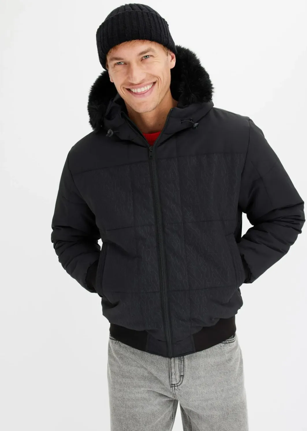Herren bonprix Große Größen|Jacken & Mäntel|Steppjacke mit Fellkapuze in Blousonform