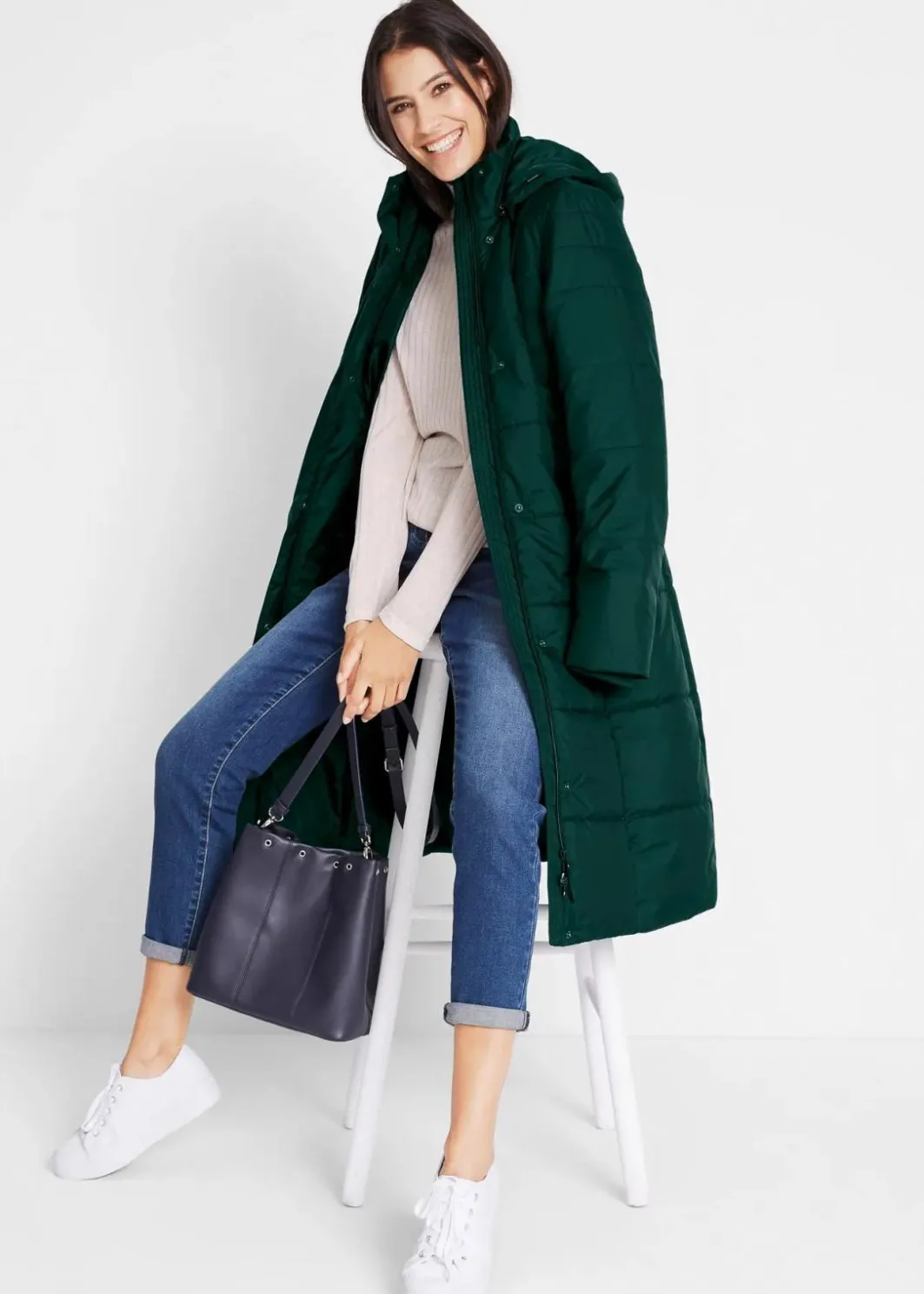 Damen bonprix Bekleidung·Hosen|Jacken & Mäntel|Steppmantel mit abnehmbarer Kapuze