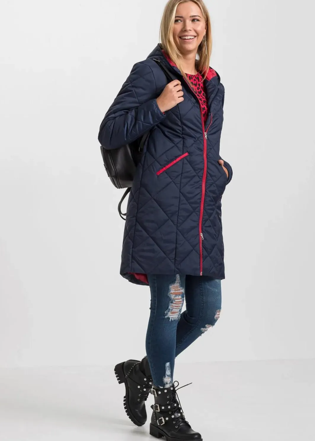 Sale Steppmantel mit Kapuze zweifarbig Damen Jacken & Mäntel