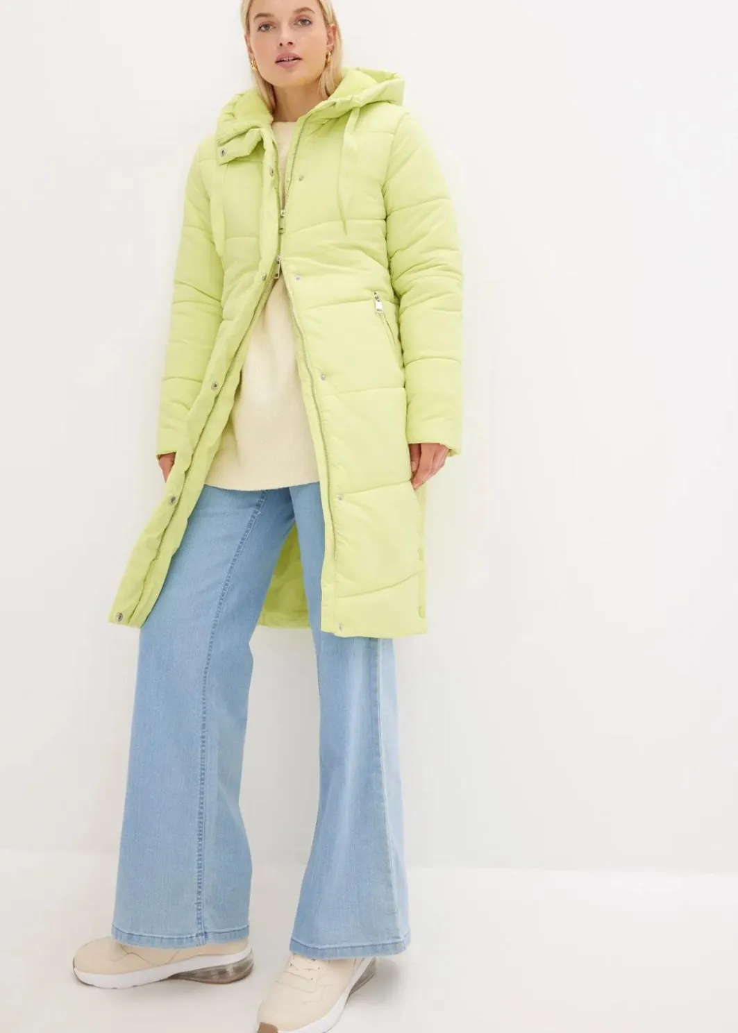 Damen bonprix Bekleidung·Hosen|Nachhaltigere Materialien|Steppmantel mit Teddyfutter in der Kapuze